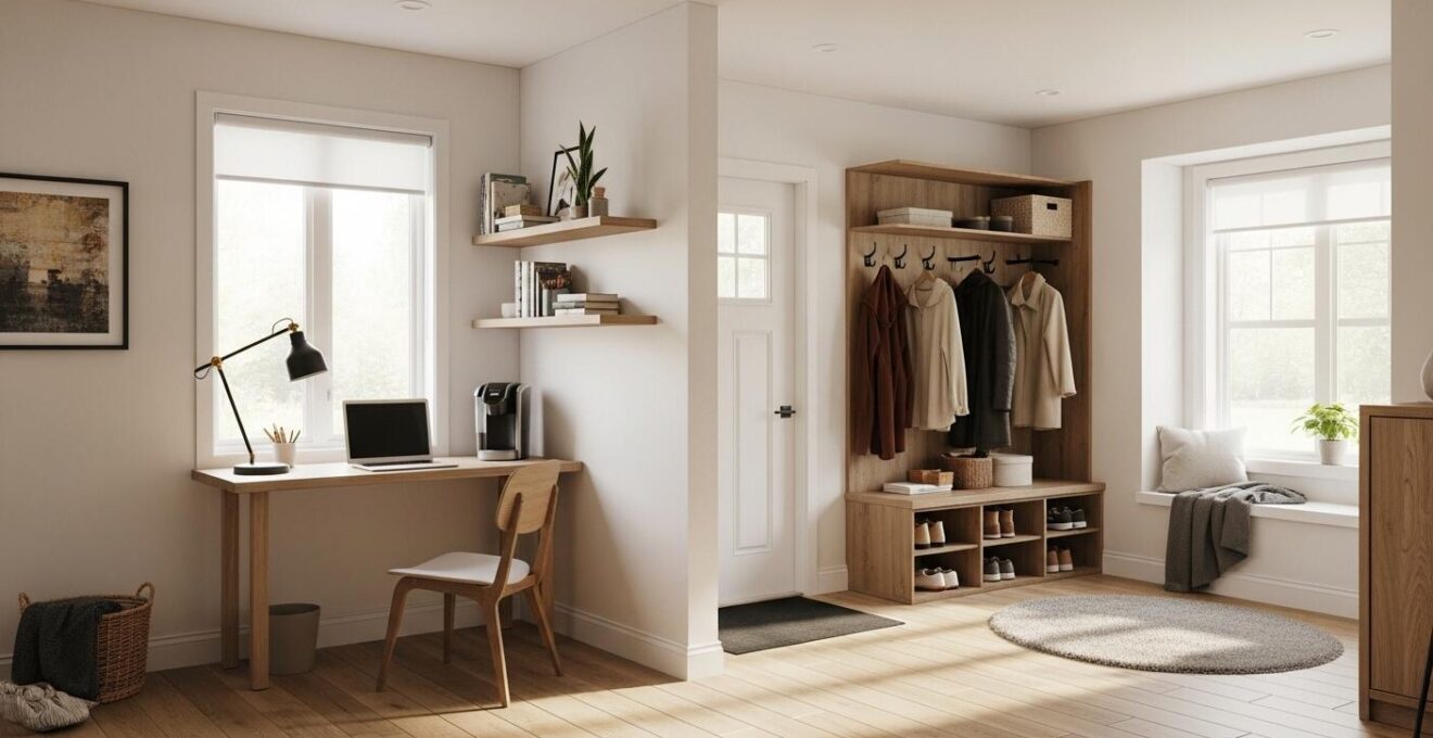 Maison québécoise moderne avec intérieur aménagé de manière ergonomique facilitant les tâches quotidiennes