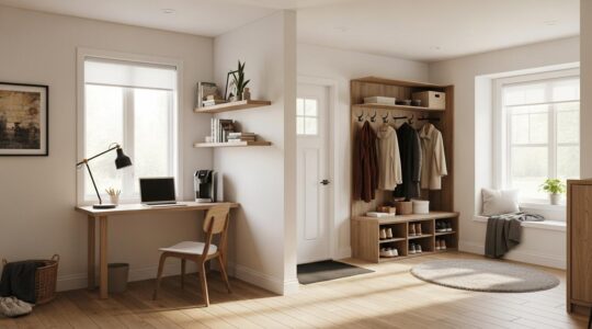 Maison québécoise moderne avec intérieur aménagé de manière ergonomique facilitant les tâches quotidiennes