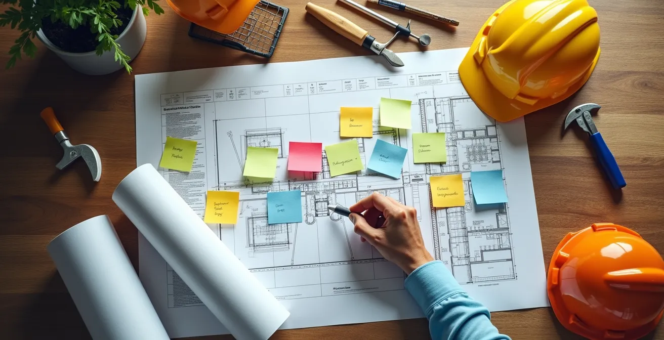 Vue d'ensemble d'un calendrier de projet de rénovation avec timeline et jalons importants.