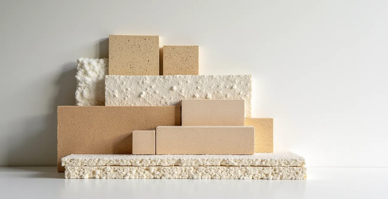 Vue en coupe d'un mur respirant avec matériaux naturels montrant les échanges d'humidité