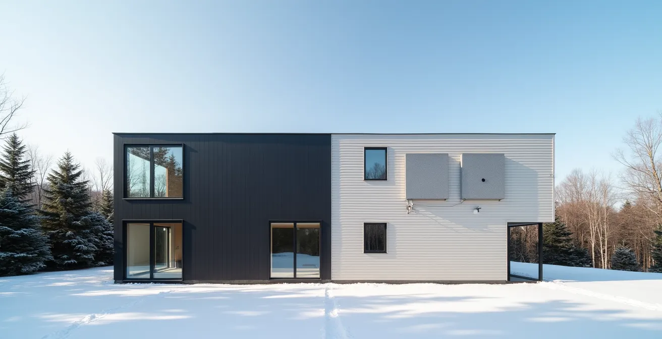 Comparaison visuelle entre un mur Trombe traditionnel et un capteur solaire à air moderne sur une façade