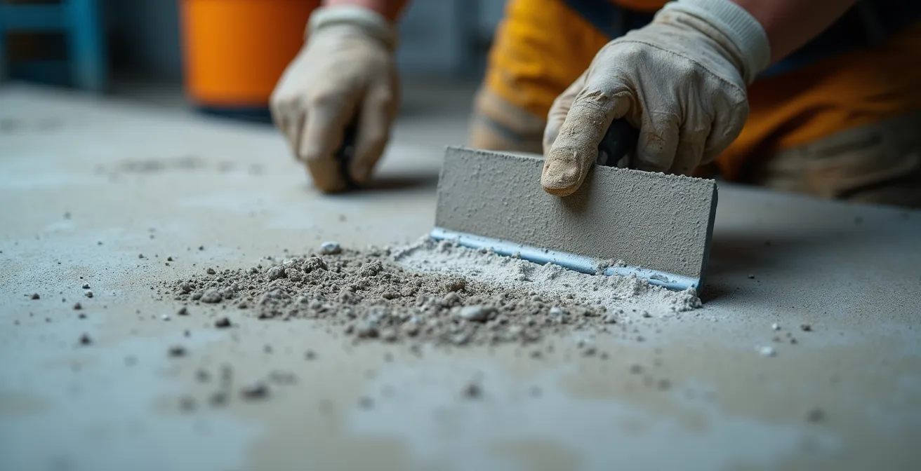 Gros plan sur la préparation d'une surface de béton avant application du béton ciré
