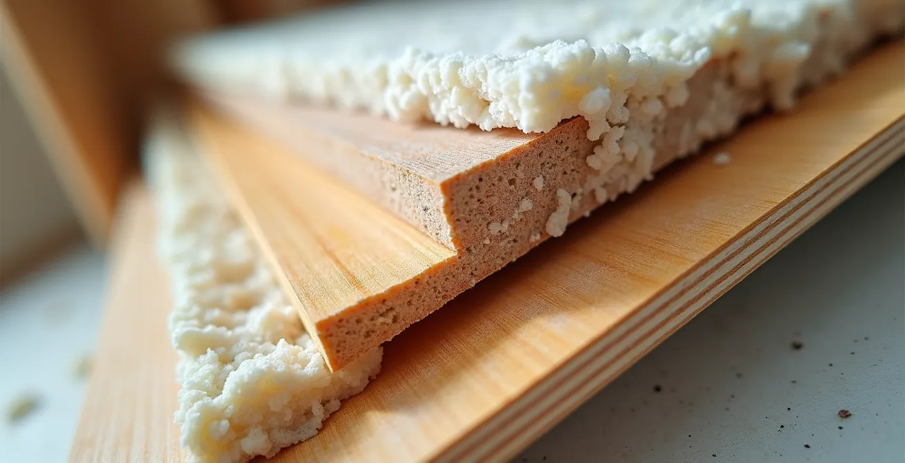 Coupe transversale d'une maison montrant les différentes étapes de rénovation en cours