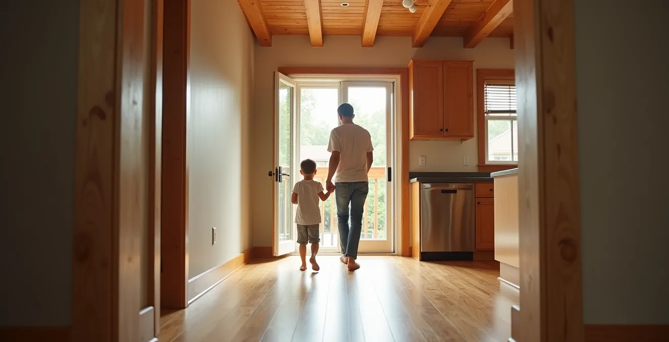 Vue d'ensemble montrant la transition harmonieuse entre l'ancienne partie de la maison et la nouvelle extension